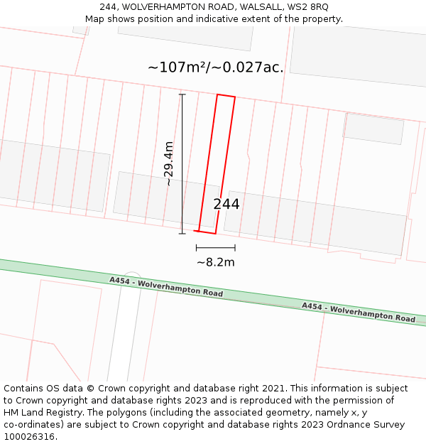 244, WOLVERHAMPTON ROAD, WALSALL, WS2 8RQ: Plot and title map