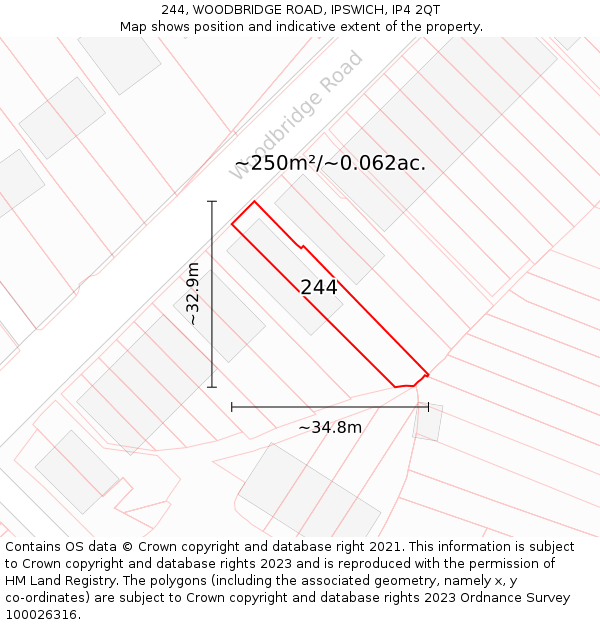 244, WOODBRIDGE ROAD, IPSWICH, IP4 2QT: Plot and title map