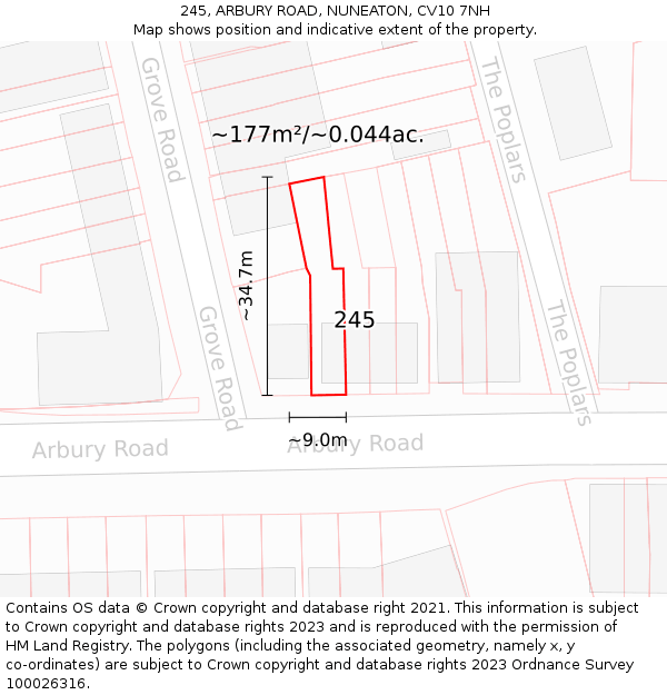 245, ARBURY ROAD, NUNEATON, CV10 7NH: Plot and title map
