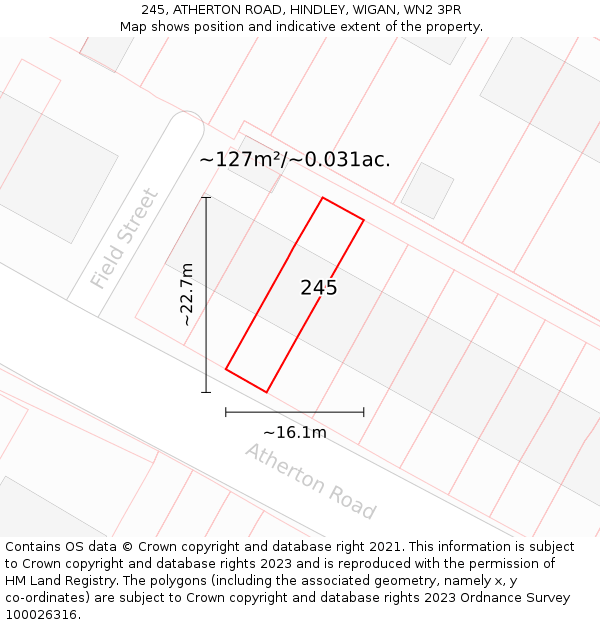 245, ATHERTON ROAD, HINDLEY, WIGAN, WN2 3PR: Plot and title map