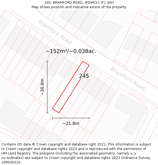 245, BRAMFORD ROAD, IPSWICH, IP1 4AH: Plot and title map