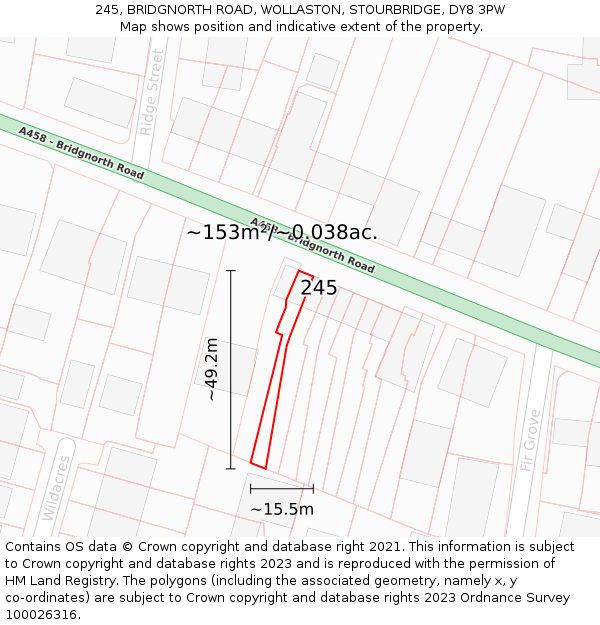 245, BRIDGNORTH ROAD, WOLLASTON, STOURBRIDGE, DY8 3PW: Plot and title map