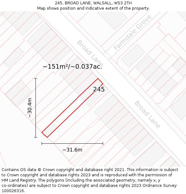 245, BROAD LANE, WALSALL, WS3 2TH: Plot and title map