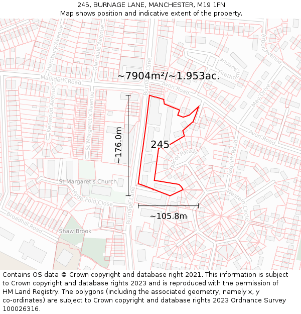 245, BURNAGE LANE, MANCHESTER, M19 1FN: Plot and title map