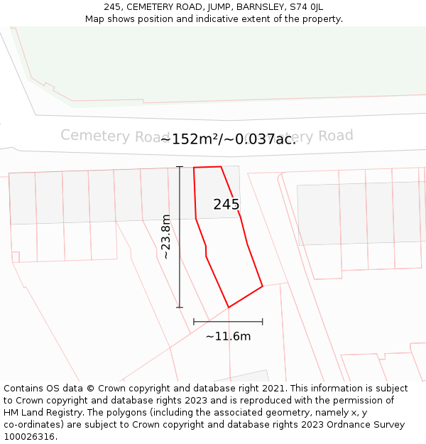 245, CEMETERY ROAD, JUMP, BARNSLEY, S74 0JL: Plot and title map