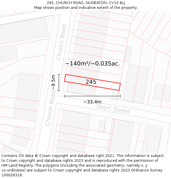 245, CHURCH ROAD, NUNEATON, CV10 8LJ: Plot and title map