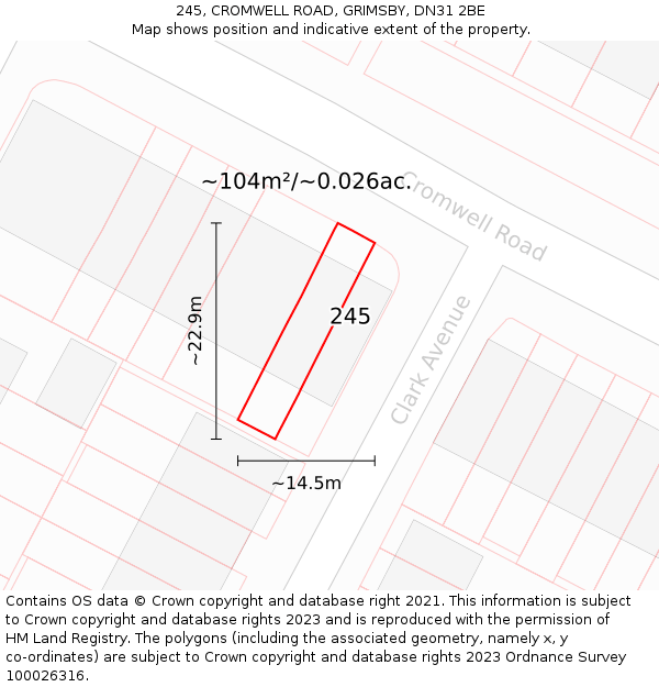 245, CROMWELL ROAD, GRIMSBY, DN31 2BE: Plot and title map