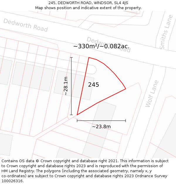 245, DEDWORTH ROAD, WINDSOR, SL4 4JS: Plot and title map