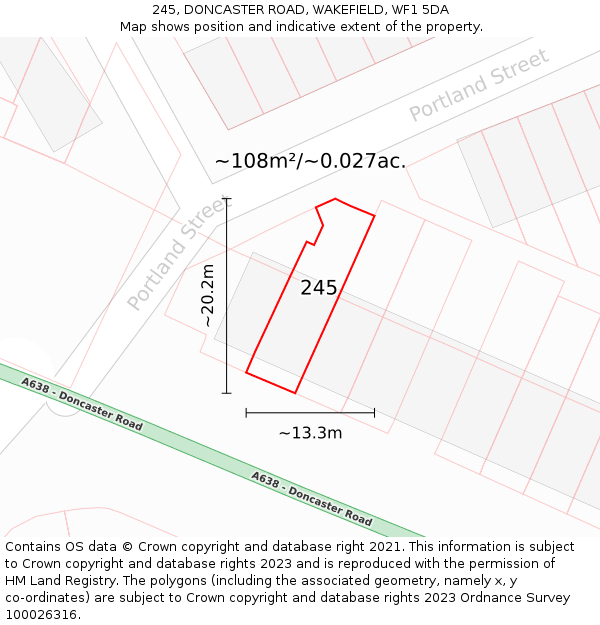 245, DONCASTER ROAD, WAKEFIELD, WF1 5DA: Plot and title map