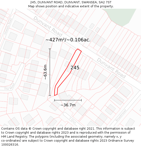 245, DUNVANT ROAD, DUNVANT, SWANSEA, SA2 7ST: Plot and title map