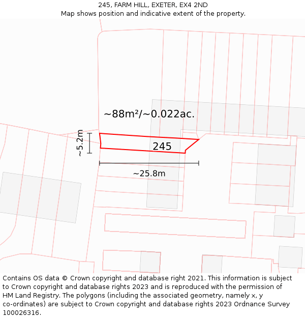 245, FARM HILL, EXETER, EX4 2ND: Plot and title map