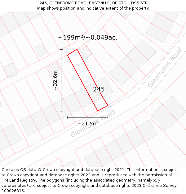 245, GLENFROME ROAD, EASTVILLE, BRISTOL, BS5 6TP: Plot and title map