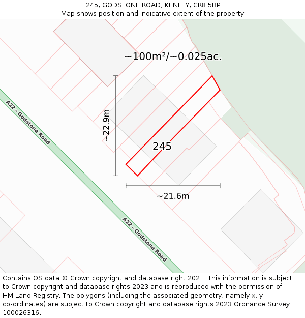 245, GODSTONE ROAD, KENLEY, CR8 5BP: Plot and title map