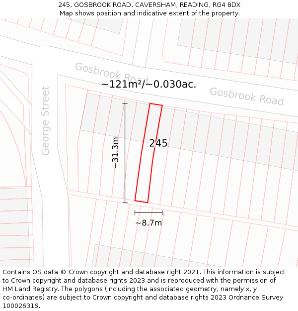 245, GOSBROOK ROAD, CAVERSHAM, READING, RG4 8DX: Plot and title map