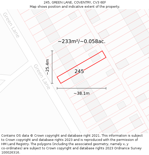 245, GREEN LANE, COVENTRY, CV3 6EF: Plot and title map