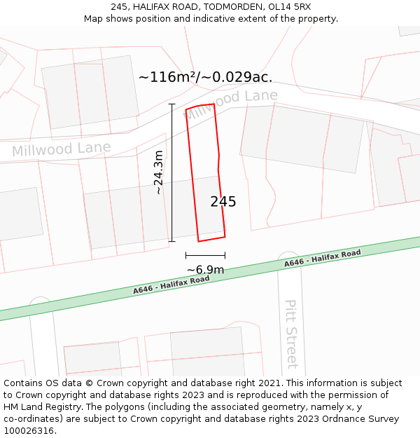 245, HALIFAX ROAD, TODMORDEN, OL14 5RX: Plot and title map