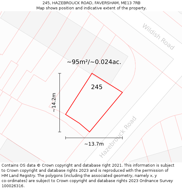 245, HAZEBROUCK ROAD, FAVERSHAM, ME13 7RB: Plot and title map