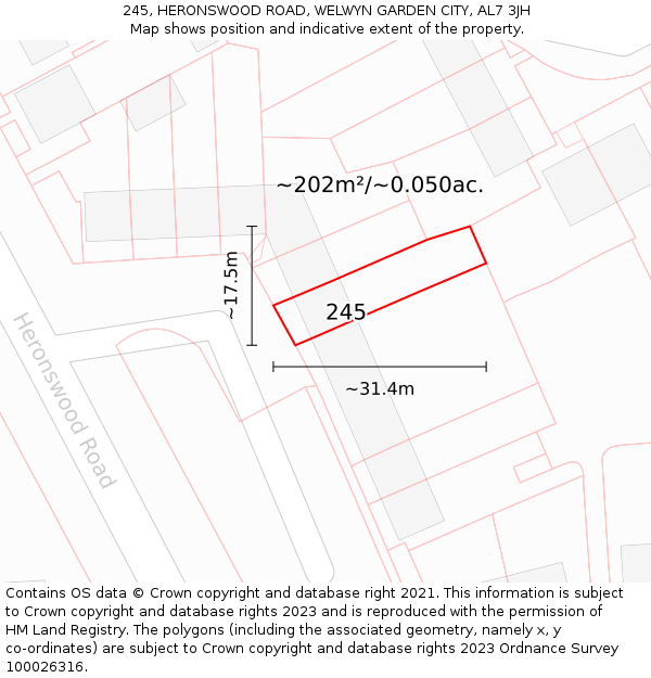 245, HERONSWOOD ROAD, WELWYN GARDEN CITY, AL7 3JH: Plot and title map