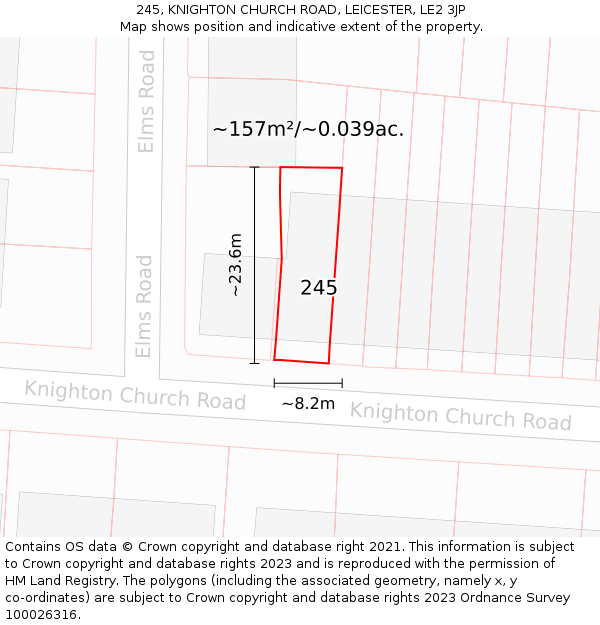245, KNIGHTON CHURCH ROAD, LEICESTER, LE2 3JP: Plot and title map