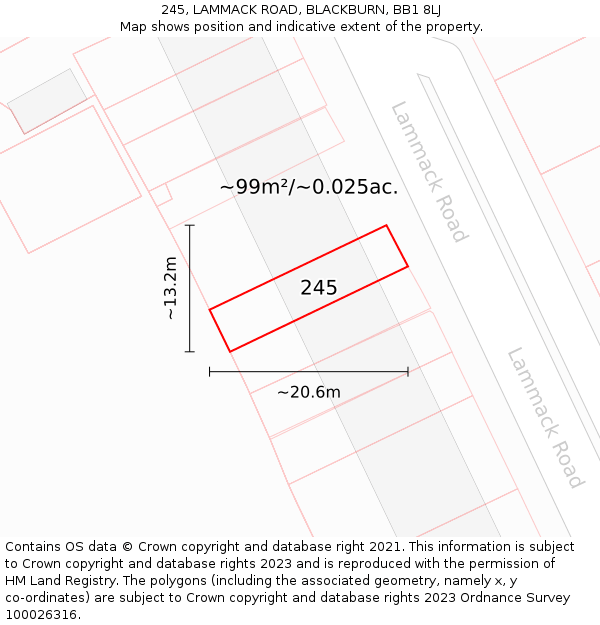 245, LAMMACK ROAD, BLACKBURN, BB1 8LJ: Plot and title map