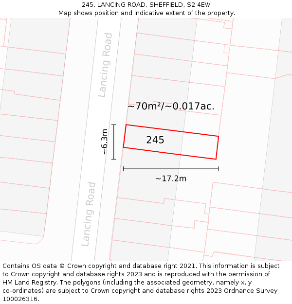 245, LANCING ROAD, SHEFFIELD, S2 4EW: Plot and title map