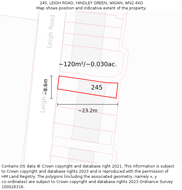 245, LEIGH ROAD, HINDLEY GREEN, WIGAN, WN2 4XG: Plot and title map