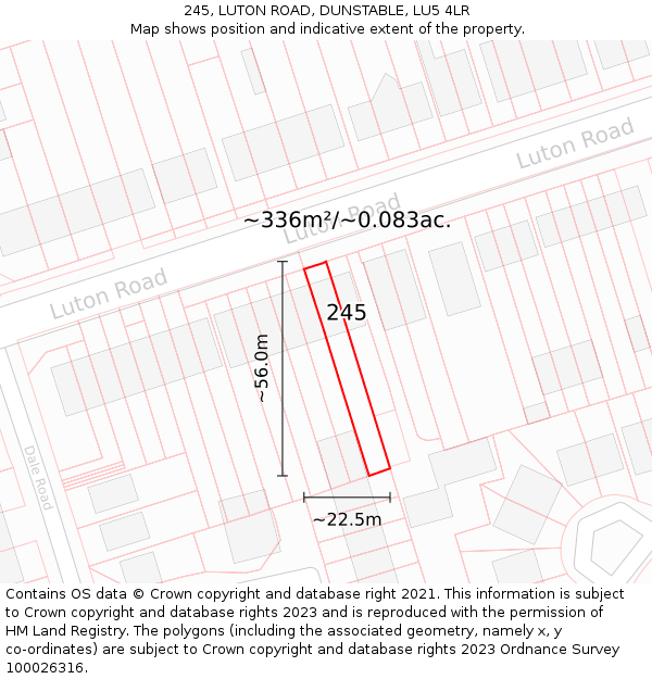 245, LUTON ROAD, DUNSTABLE, LU5 4LR: Plot and title map