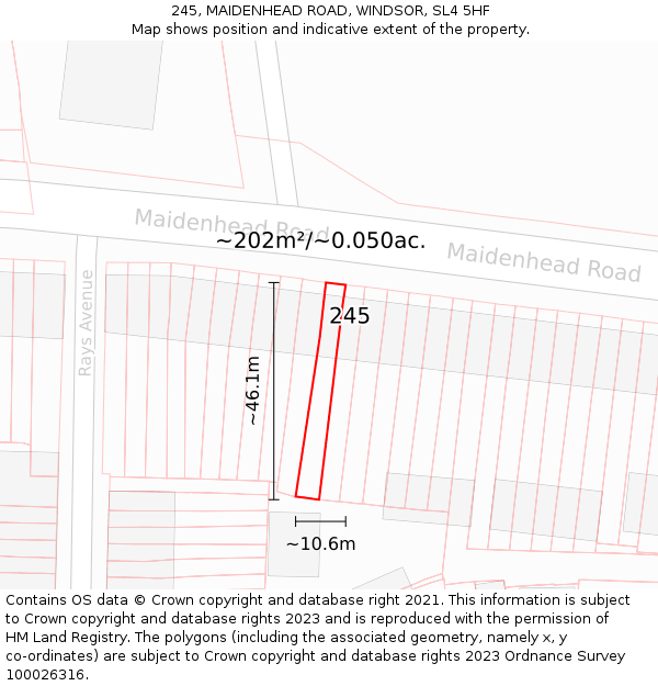 245, MAIDENHEAD ROAD, WINDSOR, SL4 5HF: Plot and title map
