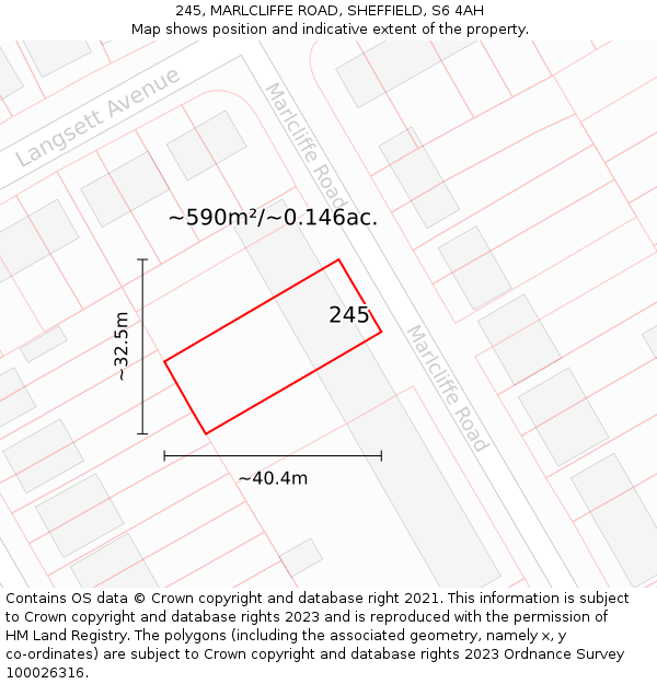 245, MARLCLIFFE ROAD, SHEFFIELD, S6 4AH: Plot and title map