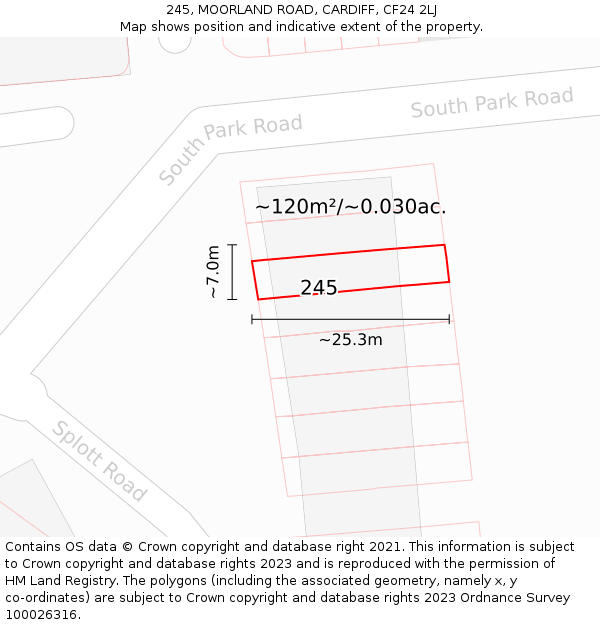 245, MOORLAND ROAD, CARDIFF, CF24 2LJ: Plot and title map