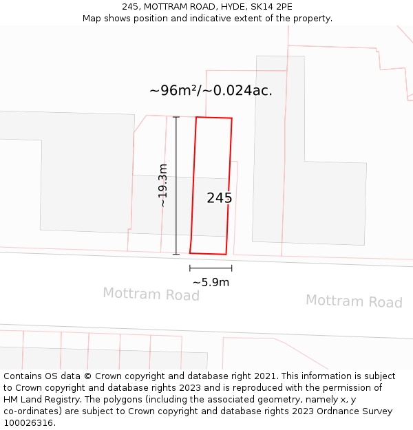 245, MOTTRAM ROAD, HYDE, SK14 2PE: Plot and title map