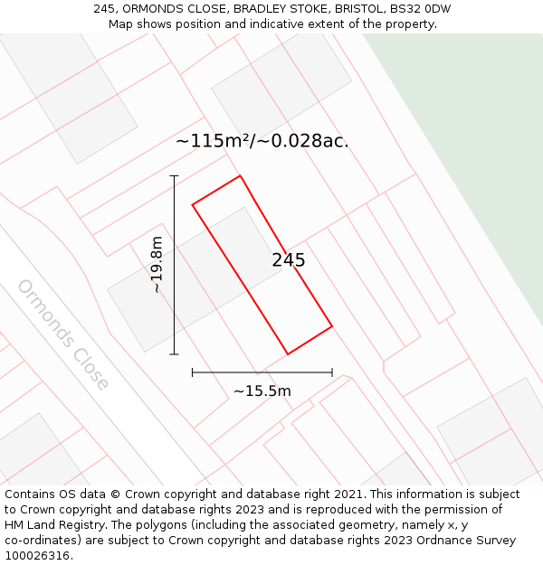 245, ORMONDS CLOSE, BRADLEY STOKE, BRISTOL, BS32 0DW: Plot and title map