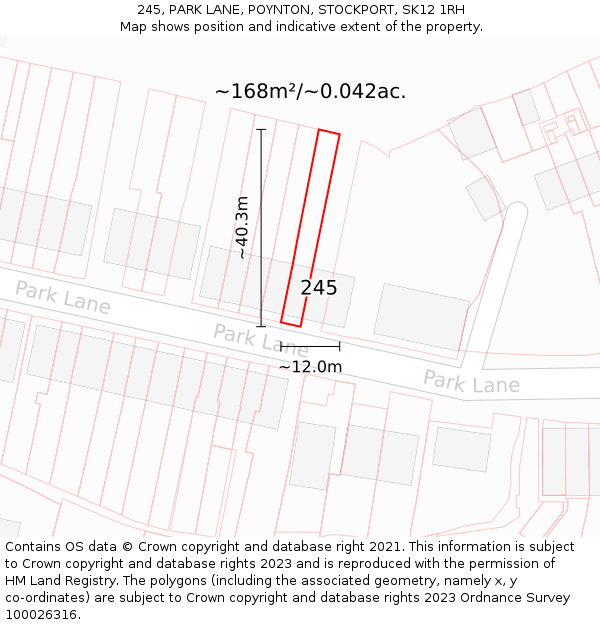 245, PARK LANE, POYNTON, STOCKPORT, SK12 1RH: Plot and title map