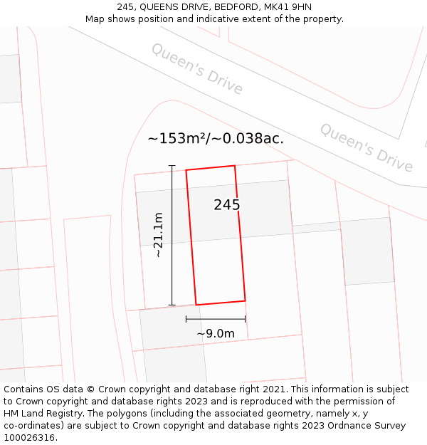 245, QUEENS DRIVE, BEDFORD, MK41 9HN: Plot and title map