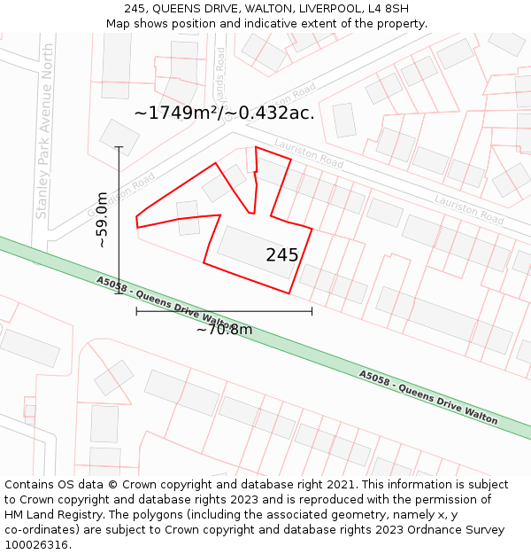 245, QUEENS DRIVE, WALTON, LIVERPOOL, L4 8SH: Plot and title map
