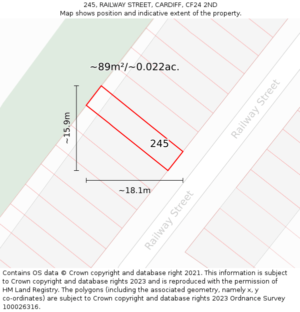 245, RAILWAY STREET, CARDIFF, CF24 2ND: Plot and title map