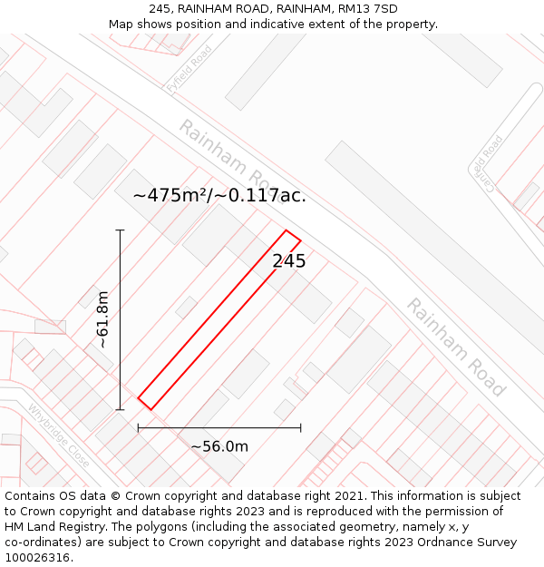 245, RAINHAM ROAD, RAINHAM, RM13 7SD: Plot and title map