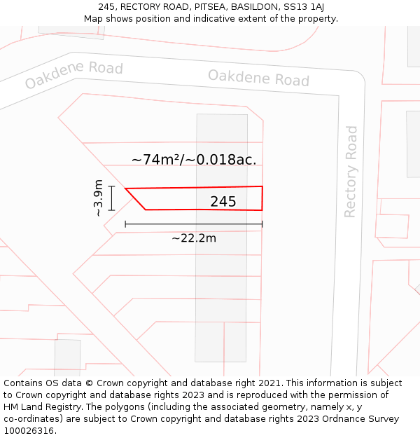 245, RECTORY ROAD, PITSEA, BASILDON, SS13 1AJ: Plot and title map
