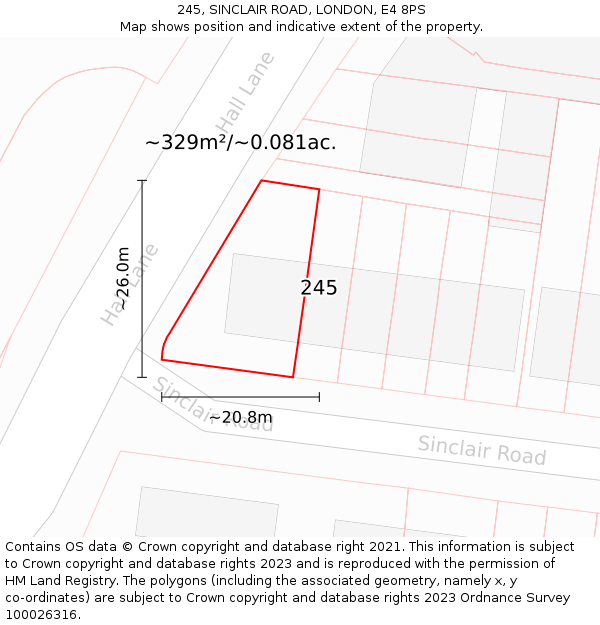 245, SINCLAIR ROAD, LONDON, E4 8PS: Plot and title map