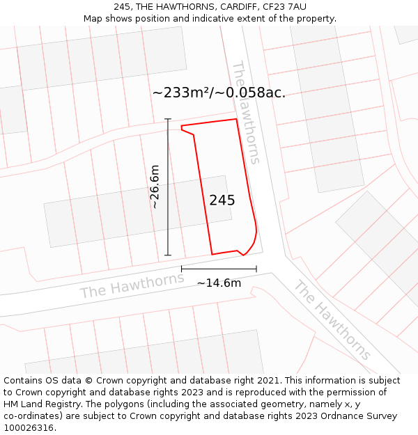 245, THE HAWTHORNS, CARDIFF, CF23 7AU: Plot and title map