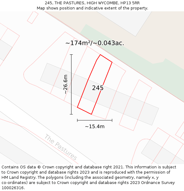 245, THE PASTURES, HIGH WYCOMBE, HP13 5RR: Plot and title map