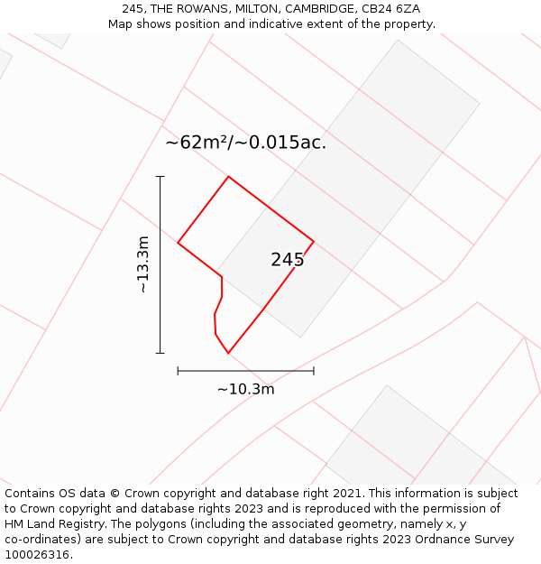 245, THE ROWANS, MILTON, CAMBRIDGE, CB24 6ZA: Plot and title map