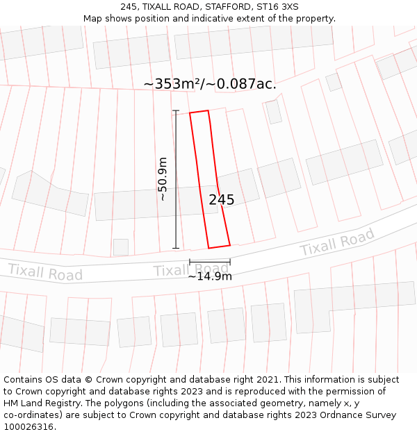 245, TIXALL ROAD, STAFFORD, ST16 3XS: Plot and title map