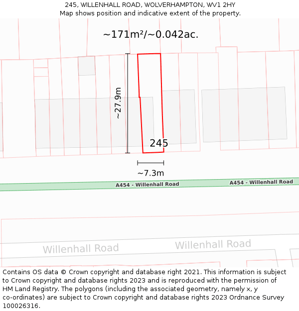 245, WILLENHALL ROAD, WOLVERHAMPTON, WV1 2HY: Plot and title map