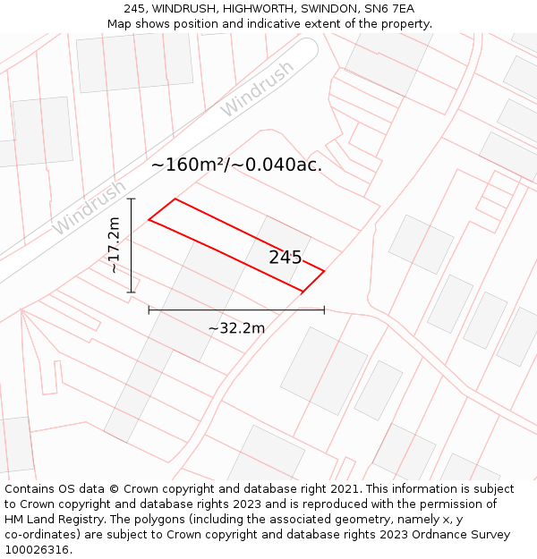 245, WINDRUSH, HIGHWORTH, SWINDON, SN6 7EA: Plot and title map