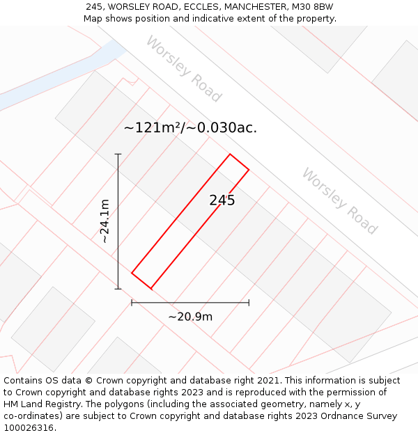 245, WORSLEY ROAD, ECCLES, MANCHESTER, M30 8BW: Plot and title map