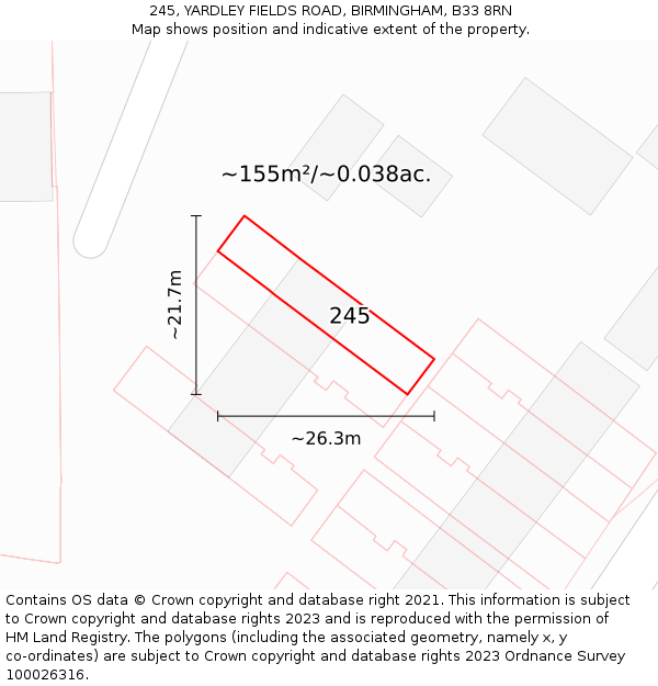 245, YARDLEY FIELDS ROAD, BIRMINGHAM, B33 8RN: Plot and title map