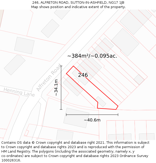 246, ALFRETON ROAD, SUTTON-IN-ASHFIELD, NG17 1JB: Plot and title map