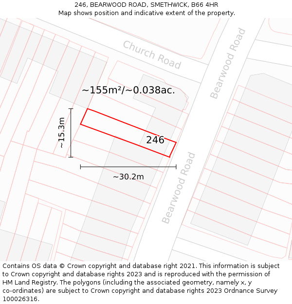 246, BEARWOOD ROAD, SMETHWICK, B66 4HR: Plot and title map