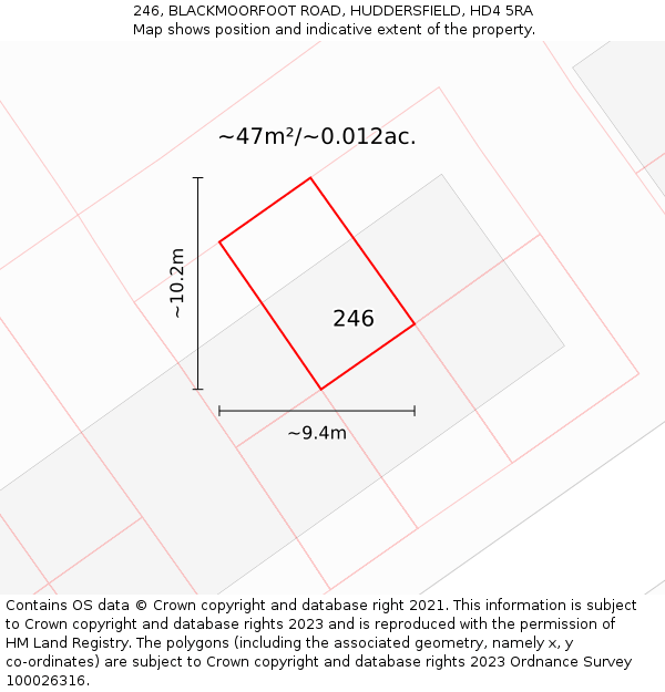 246, BLACKMOORFOOT ROAD, HUDDERSFIELD, HD4 5RA: Plot and title map